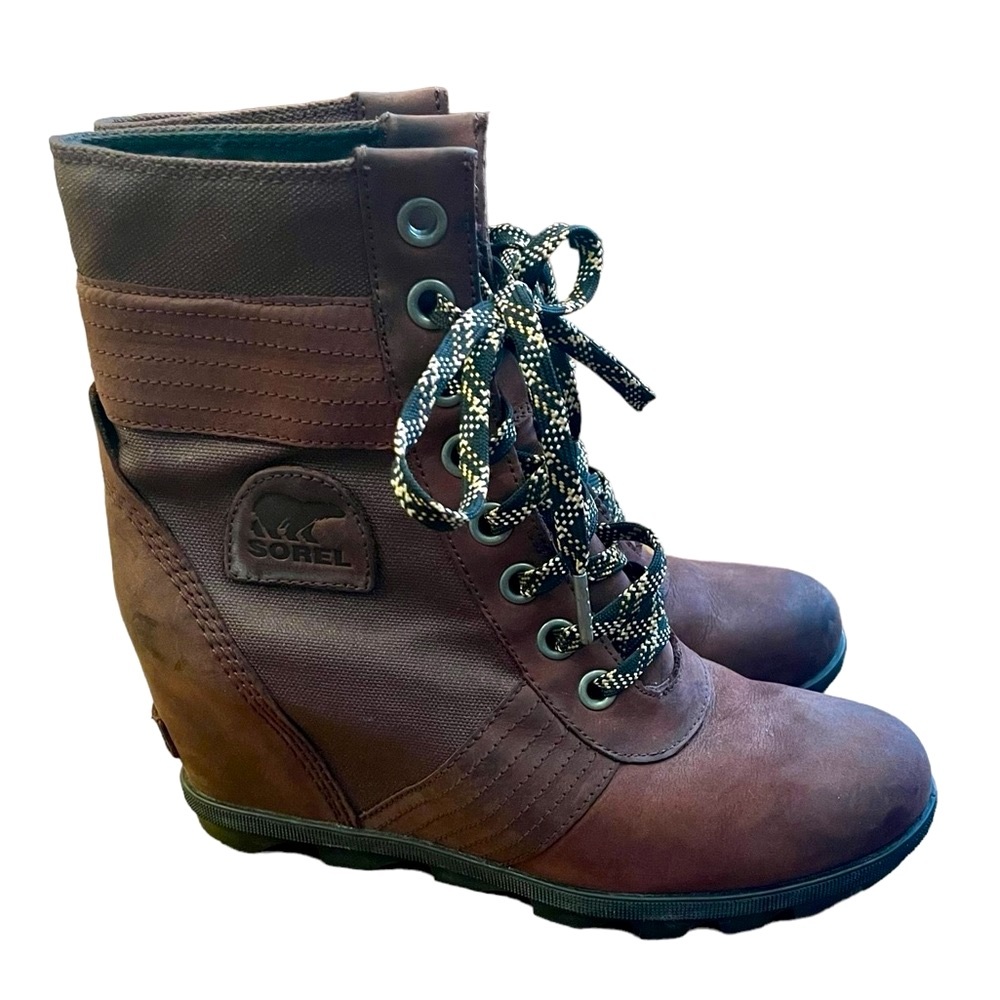 SOREL Lexie Wedge Brown Waterproof Leather Boots
